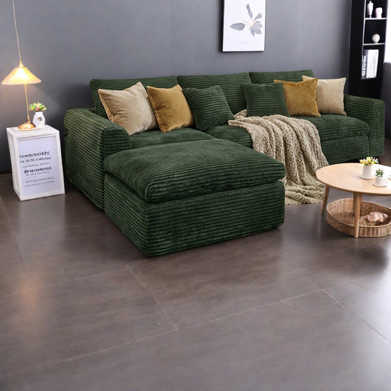 Canapés spacieux en velours côtelé vert, sans assemblage, confort moderne pour la maison