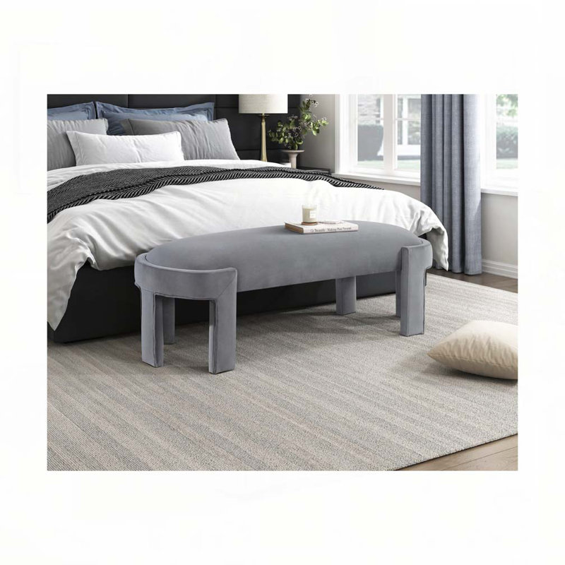 Banc rembourré en velours, Gris