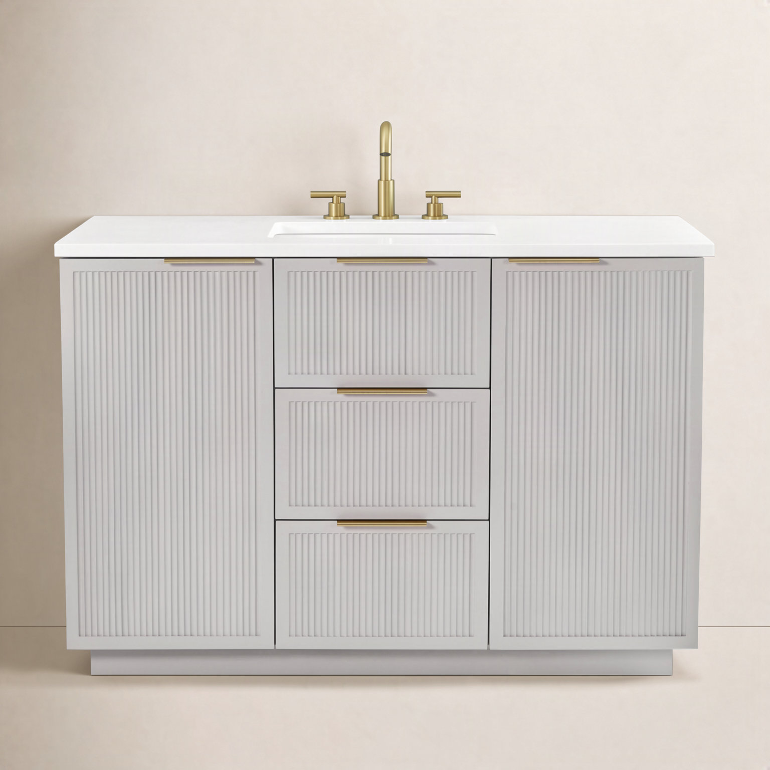 Aderyn 48" Pine Single Bathroom Vanity, Taupe/Brushed Bronze
