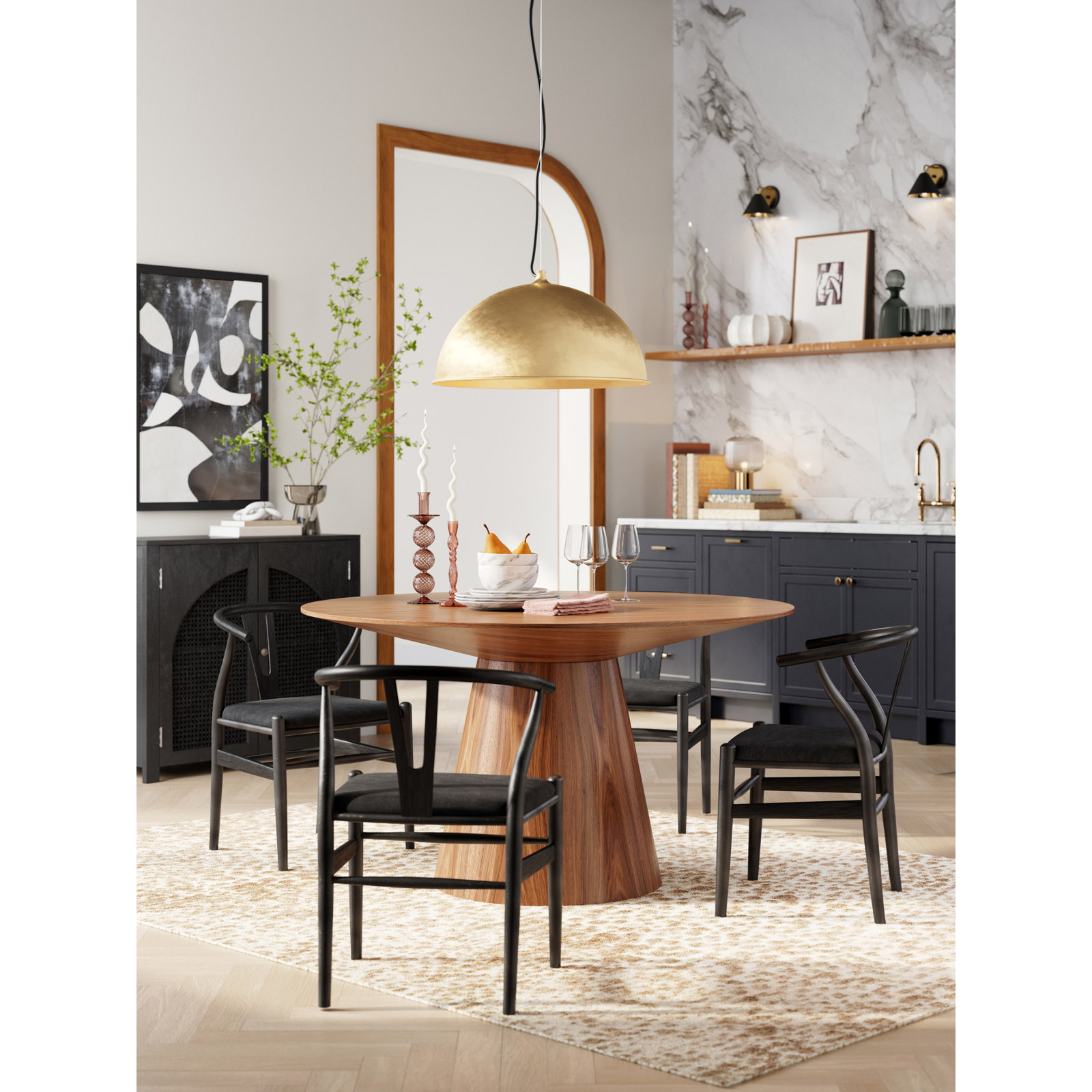 Adara 53" Oak Dining Table, American Walnut, 53.2" W x 53.2" L