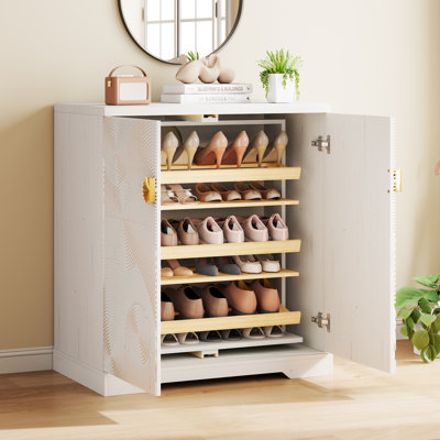 31.5" W 5-Tier Shoe Cabinet With 360°Rotating Shoe Rack, Freestanding Shoe Storage Cabinet For 30-35 Pairs