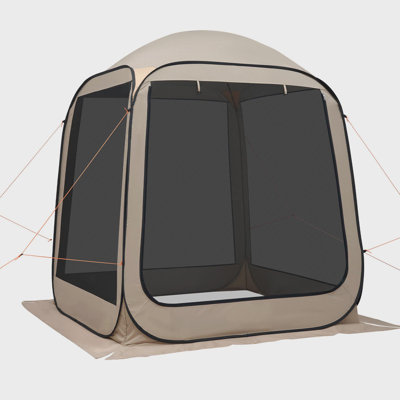 Tente moustiquaire avec moustiquaire 6 x 6 pi, 4 à 6 personnes, toile moustiquaire portative avec sac de transport, côtés de filet, piquets de sol, pour le jardin, le patio, la cour et les activités de plein air, beige
