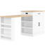 Console d'îlot extensible avec tiroirs, armoire à deux portes et tablettes ouvertes