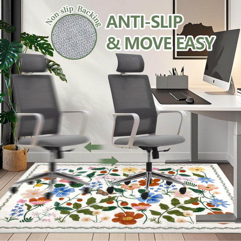 Office Chair Mat For Hardwood/Tile Floor Carpet, 36"X48" Computer Desk For Rolling Chairs Protector Gaming Non Slip Under TPR Backing Rug(Colourful Spring Flowers)