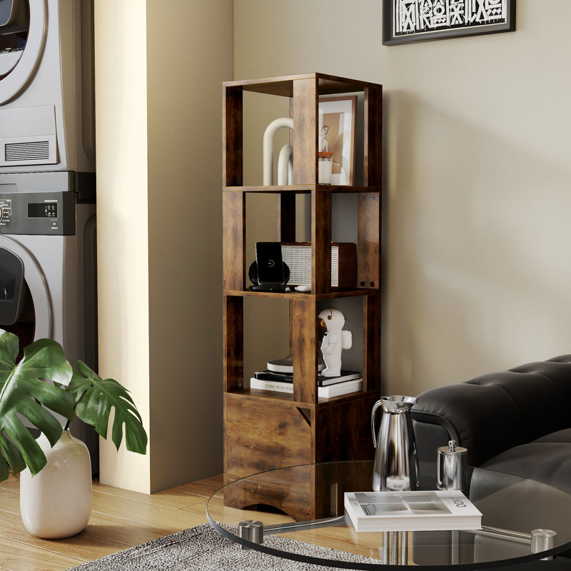 Étagère de rangement étroite à 4 niveaux avec armoire, support d'affichage multifonctionnel pour la cuisine et le salon, Brun