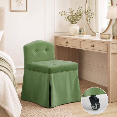 Upholstered Rolling Vanity Chair with Hidden Casters – Compact Armless Stool for Makeup Desk, Bedroom & Accent Seating