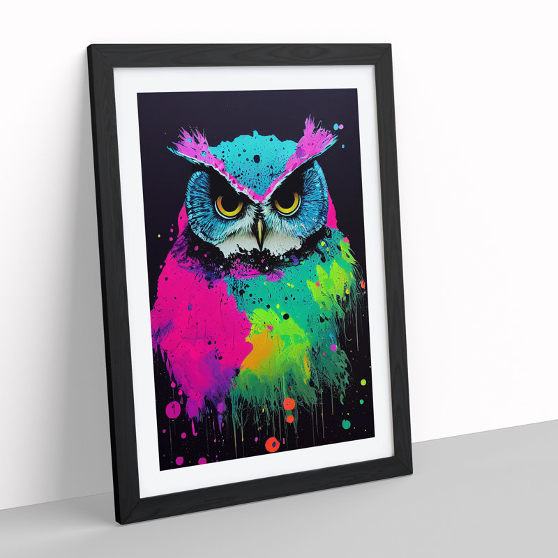 Paint Splashed Owl No.5 Abstract - Framed Print, Black, 64cm H x 46cm W x 2cm D
