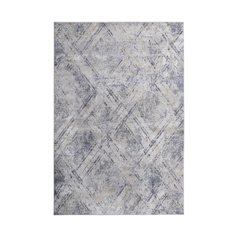 Collection 5X7 Blue/Grey /Geometric Non-Shedding Living Room Bedroom Dining Home Office Stylish and Stain Resistant Area Rug