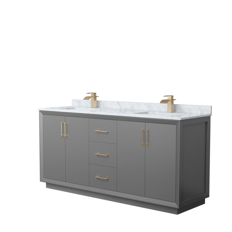 Ensemble de meuble-lavabo double 72 po Strada_ Marbre de Carrare blanc, Gris foncé, Brun