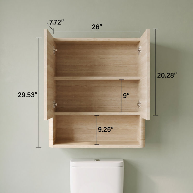 Armoire de salle de bain murale 26 po avec portes et rangement ouvert, Naturel