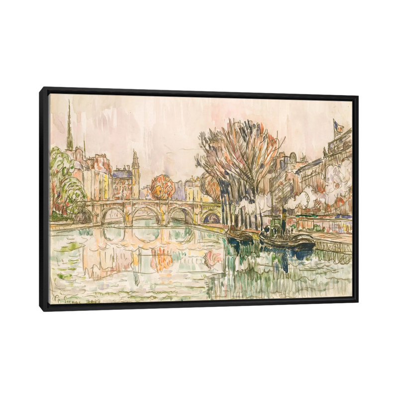 « the pont neuf, paris », reproduction sur toile, H 18 po x l 26 po x P 1,5 po, Toile avec cadre noir, Pas de tapis