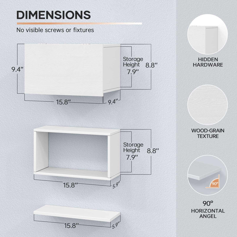 Wall-Mounted Shelves with Hover Lid – Space-Saving Storage, White