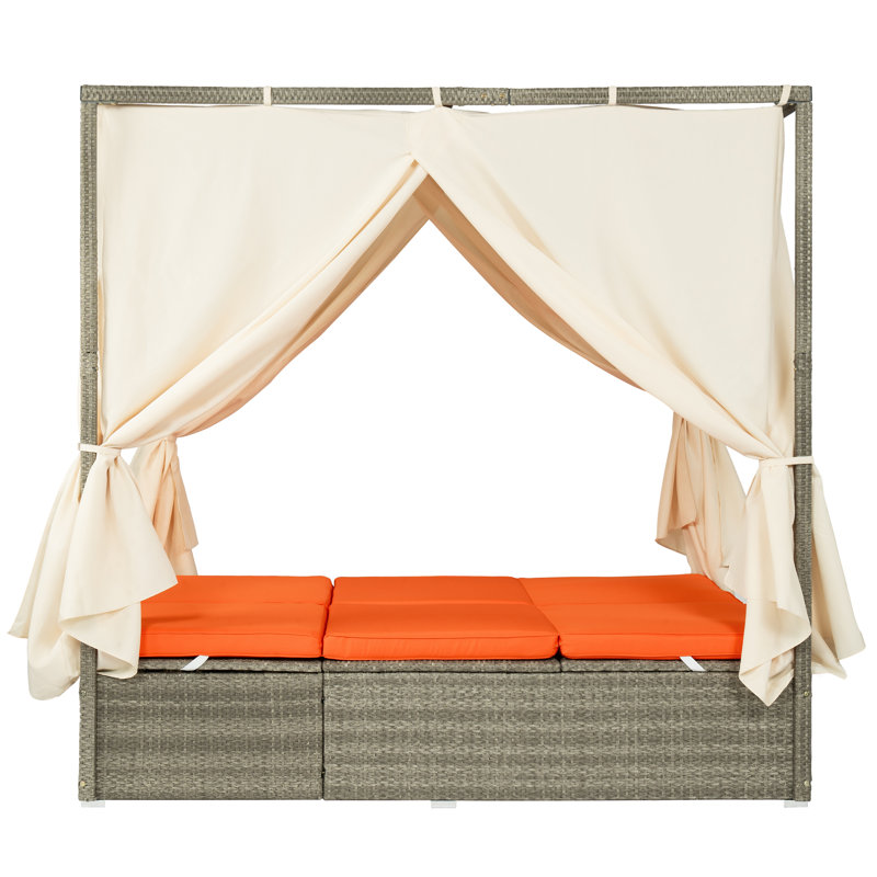 79.9" U_Style Adjustable Sun Bed With Curtain, High Comfort, With 3 Colors, Orange