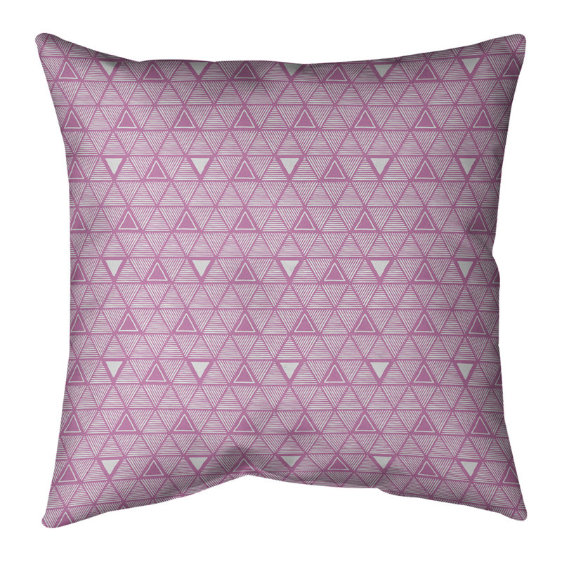 Coussin décoratif triangles dessinés à la main classiques, H 18 po x l 18 po, Duvet synthétique, Rose clair