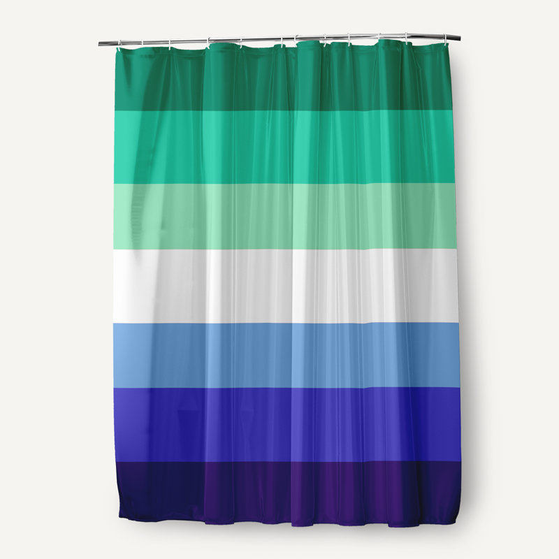Rideau de douche en polyester durable inclusif, Vert / blanc / bleu