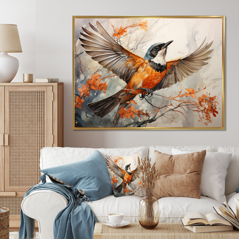 Bird Avian Grace, reproduction d'art sur toile, H 24 po x l 32 po x P 1 po, Cadre flottant doré