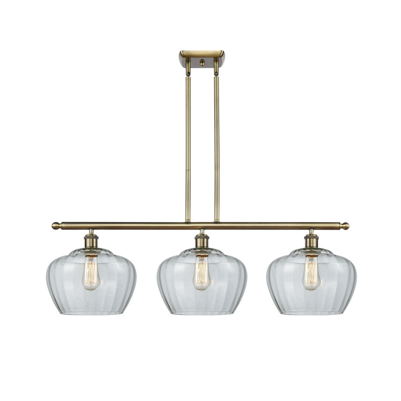 3 - Light Kitchen Island Pendant, No Bulb Included, Clear