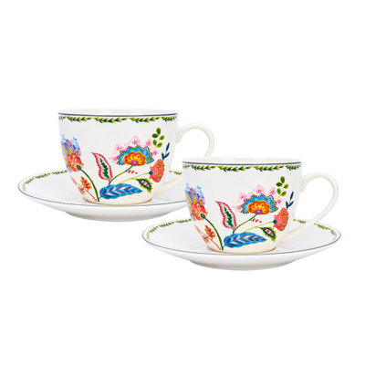 Boho Chic Bone China Teacup and Saucer