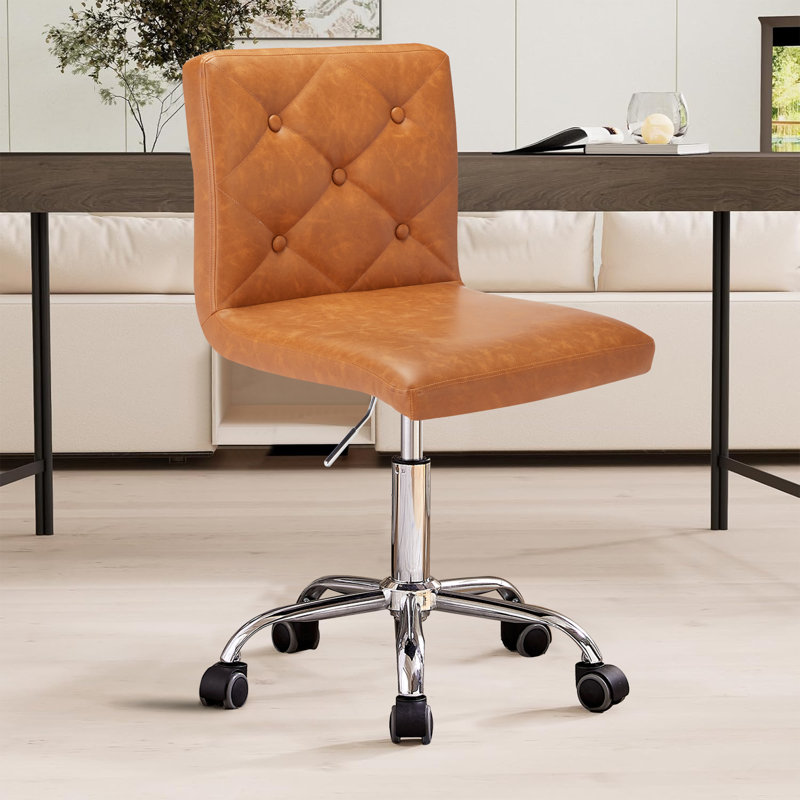 Brown Armless Ergonomic Adjustable Swivel Office Chair with Wheels – Modern Rolling Computer Desk Chair, Comfortable Task Chair for Home Office, Study, or Vanity