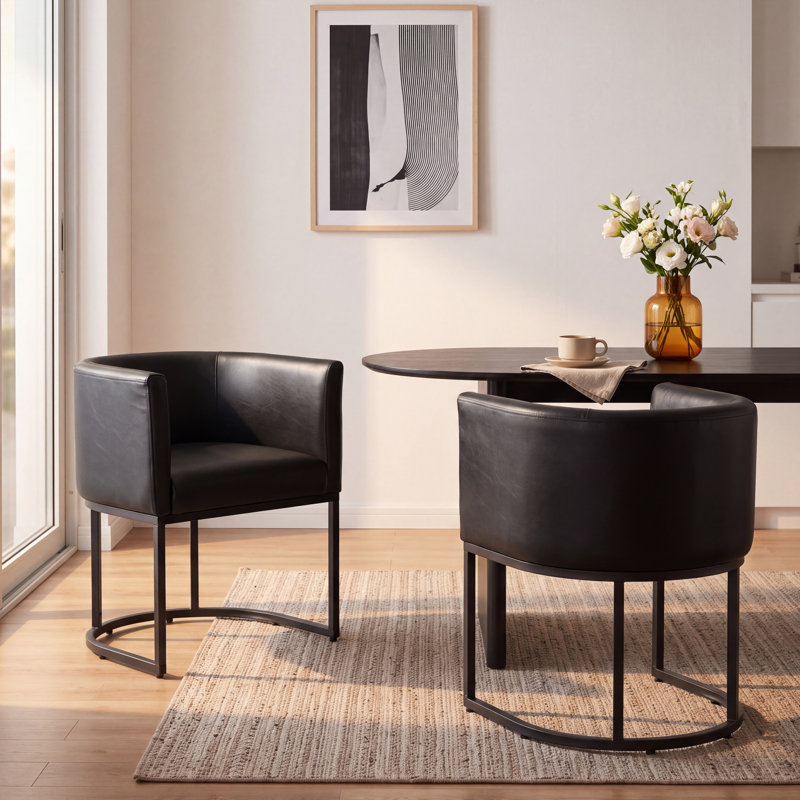 Chaise rembourrée en similicuir avec accoudoirs, Noir, Noir