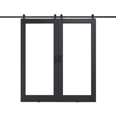 2x30in.x 80in.1 Lite Clear Glass Black Door Slab Prefinished Surface With All Barn Door Hardware Kit