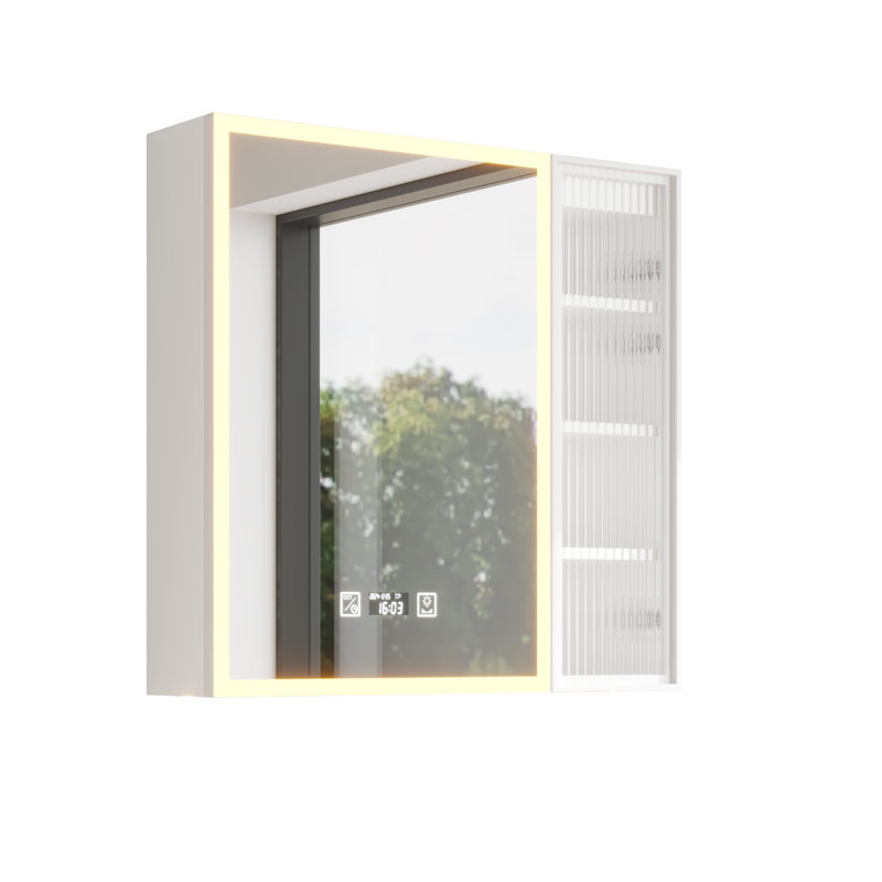 White Particleboard LED Mirror Cabinet With 2 USB