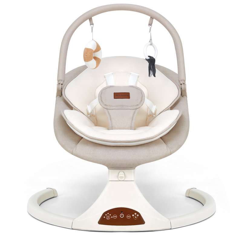 Balancelle portable pour bébé avec verrouillage de sécurité, 5 vitesses, Bluetooth, musique et minuterie, beige