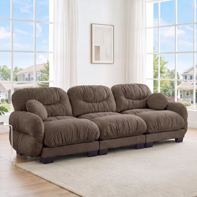 Canapé modulaire en forme de L de 116 po avec 2 coussins décoratifs, canapé à 3 places en chenille plissée moderne et confortable avec siège profond de 24 po pour le salon