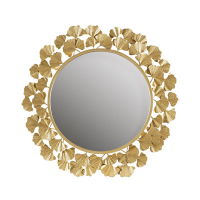 Modern Gold Gingko Leaf Round Wall Mirror