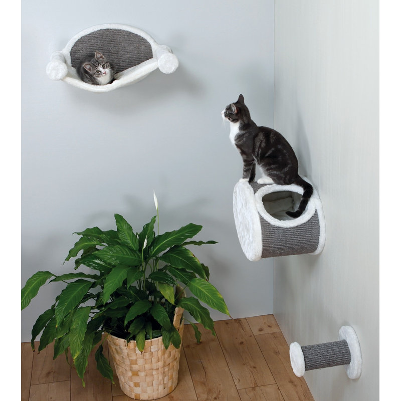 Gray and White Wall Mounted Cat Lounge Set with Hammock and Condo