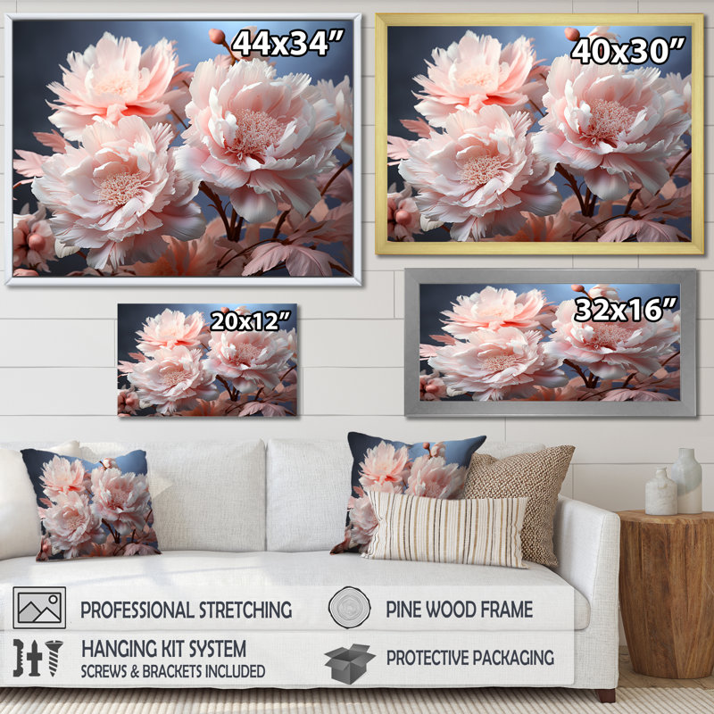 Jardin rose de délices de pivoine I, Cadre photo doré simple, H 30 po x l 40 po x P 1,5 po