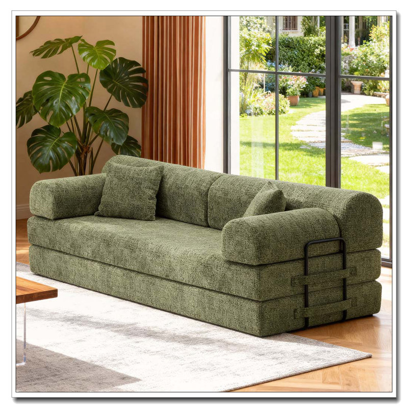 Convertible Sofa Floor Sofa Lounge Couch, Green