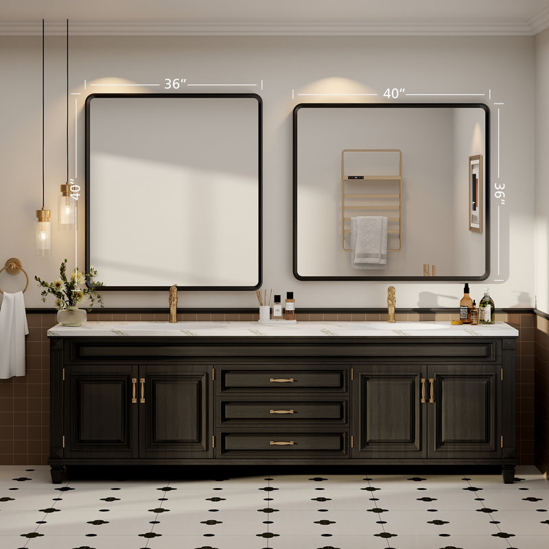 Molly Beveled Edge Metal Framed Tempered Glass Wall Mounted Rectangular Vanity Mirror, 40" x 36"