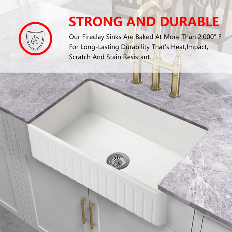 33'' L Single Bowl Fireclay Kitchen Sink, White