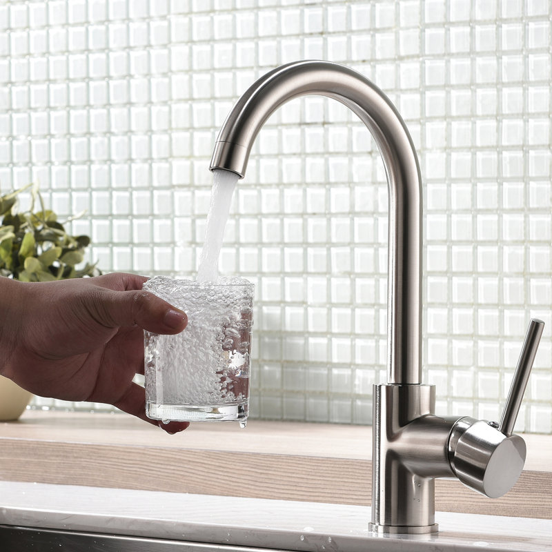 Robinet d'évier de cuisine commercial - acier inoxydable, poignée simple, nickel brossé, qualité de fabrication en acier durable, conception à trous