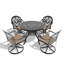Ensemble de salle à manger 5 pièces en aluminium coulé résistant aux intempéries, comprenant 4 chaises pivotantes et une table ronde de 39,37 po avec structure noire (même référence: W1710S00435)