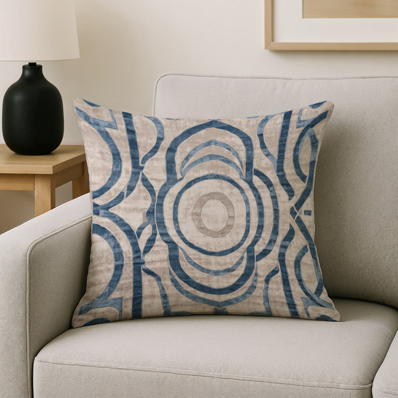 Coussin décoratif intérieur et extérieur Modern, Beige abstrait 16, Carré 16 po