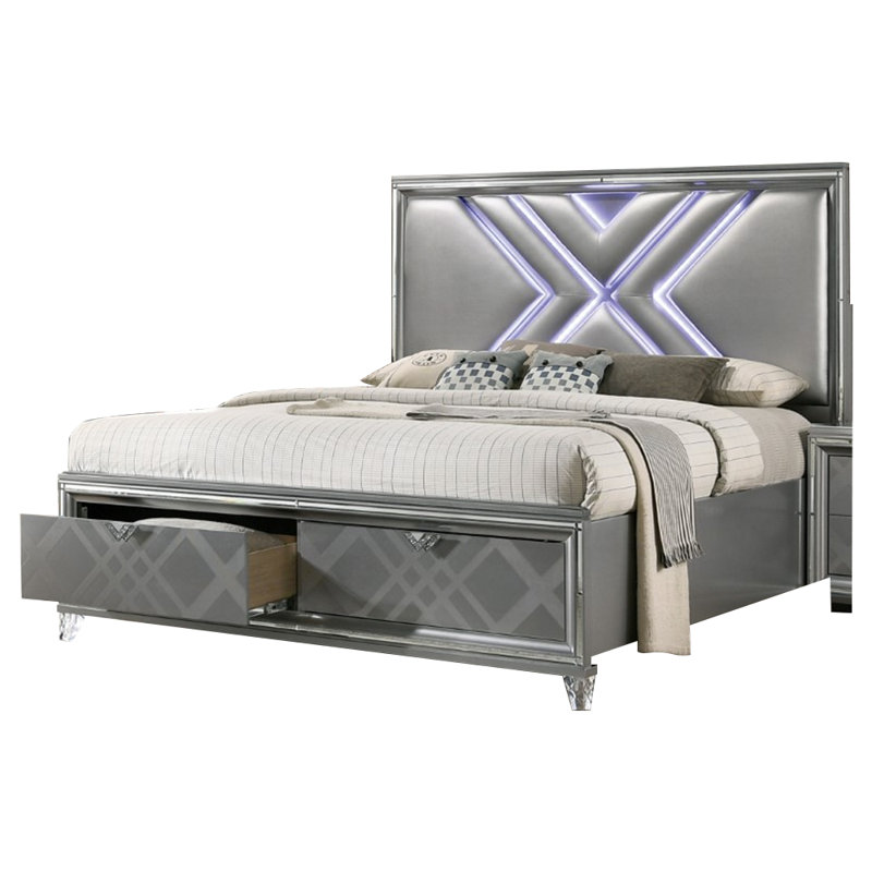 Lit plateforme tapissier avec matelas Evodio, Grand