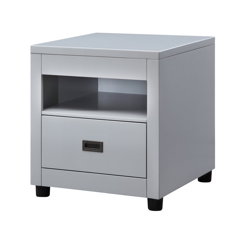 Haleyville Transitional 1-Drawer Square End Table with Round Legs in Dove Gray
