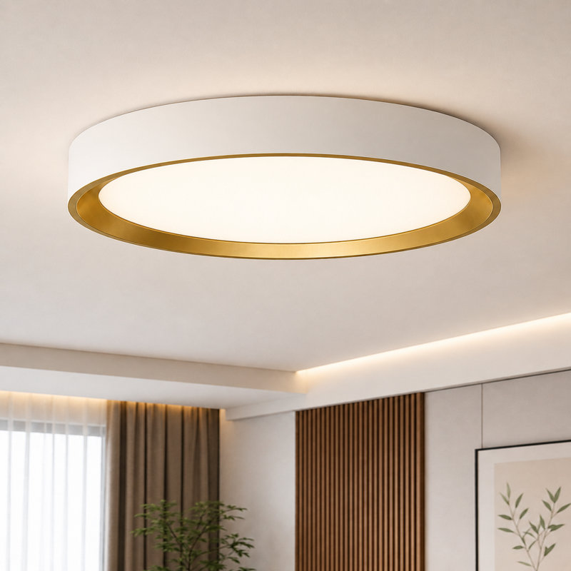 Plafonnier encastré moderne de 15 po à DEL avec anneau décoratif doré, conception ronde à profil bas, température de couleur de 5 CCT sélectionnable, plafonnier à DEL intégré