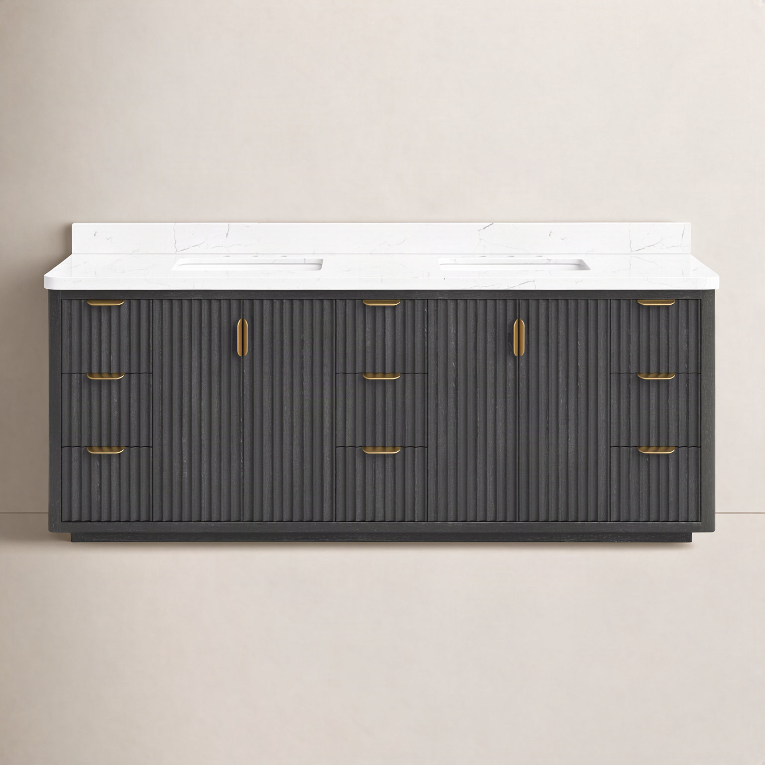 Adela 84'' Double Bathroom Vanity, Black, White, Gold
