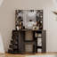 Corner Vanity Desk with LED Lighted Mirror, 5 Drawers, Shelves & Vanity Stool, Charging Board, Wood MDF Makeup Table for Bedroom Bathroom-302239102