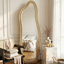 2-in-1 Artsy Wavy Velvet Full Length Dressing Mirror with U-Shaped Stand, Freestanding & Wall-Mounted Fluffy Asymmetrical Floor Mirror, Black, Gold & White-2080905440-2080905444