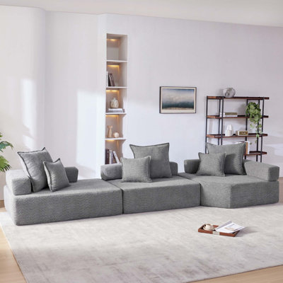 Canapé modulaire surdimensionné surdimensionné, ensemble de canapé de plancher Boucle de luxe, canapé convertible compressé, canapé spacieux rempli de mousse pour le salon, combinaison gratuite de 3 PC