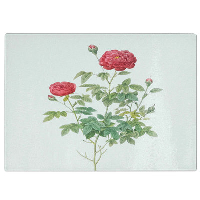 Tempered Glass Burgundy Cabbage Rose Chopping Board
