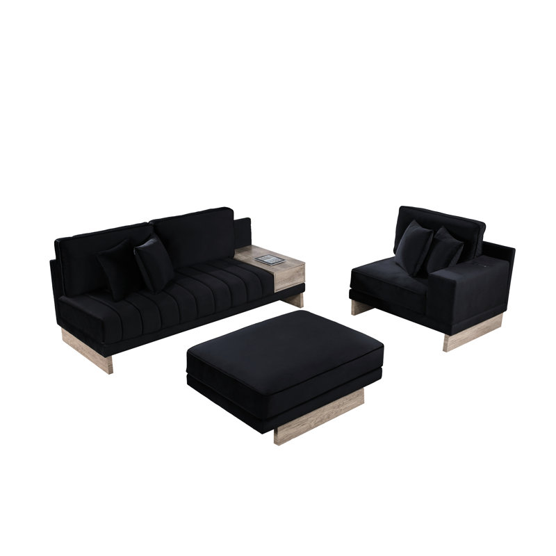 Black Velvet Reversible Sectional: , , 4 Side Storage, Ports, Style