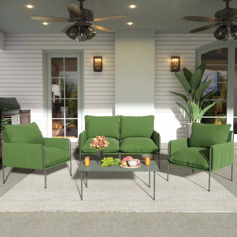 Cloud 4-Person Outdoor Seating Set – Thick Cushions & Removable Arm Pad, Green