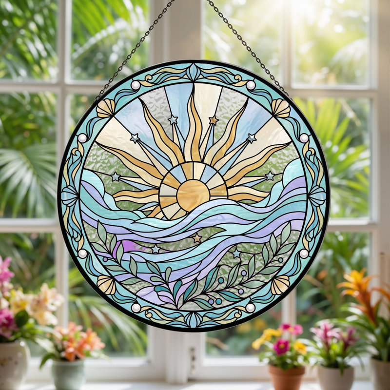 Panneau de vitrail Sun Wave - 7,8 heures, H 7,8 po