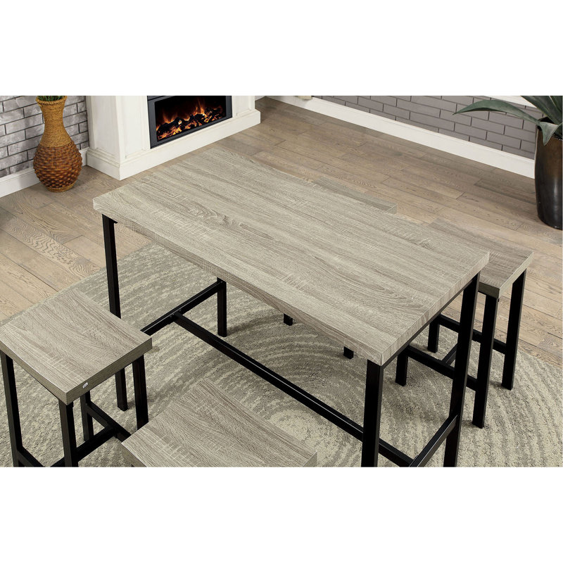 Table de salle à manger à hauteur de comptoir 5 pièces, métal, gris noir bicolore, plateau en plastique pour manger