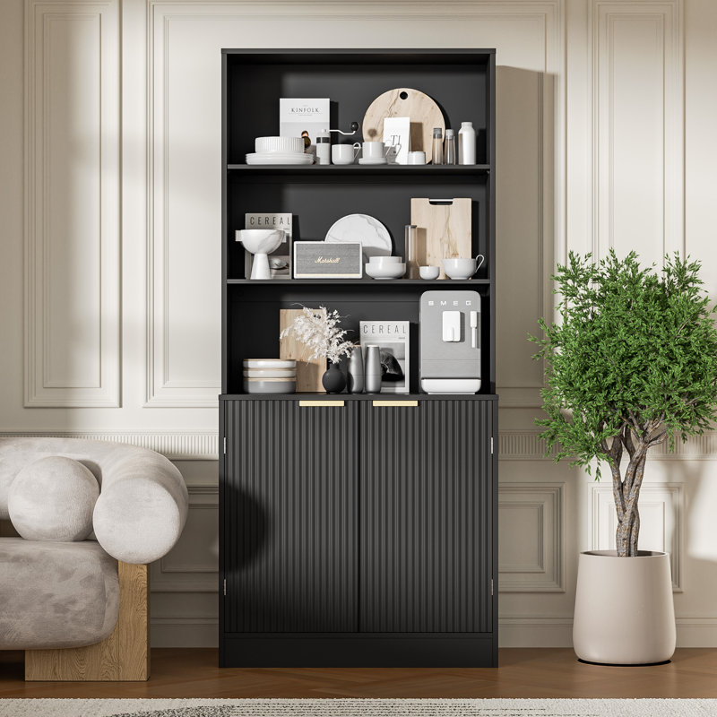 Garde-manger 67 po avec 2 portes, huche moderne à 3 niveaux avec tablettes réglables, armoire de rangement autoportante, garde-manger pour cuisine, salle à manger, salle de bain, noir